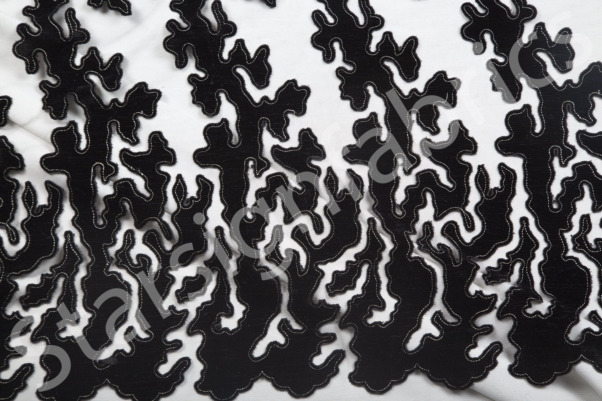 Black Laser Cut Velvet Knit Embroidery Fabric | Burç Fabric