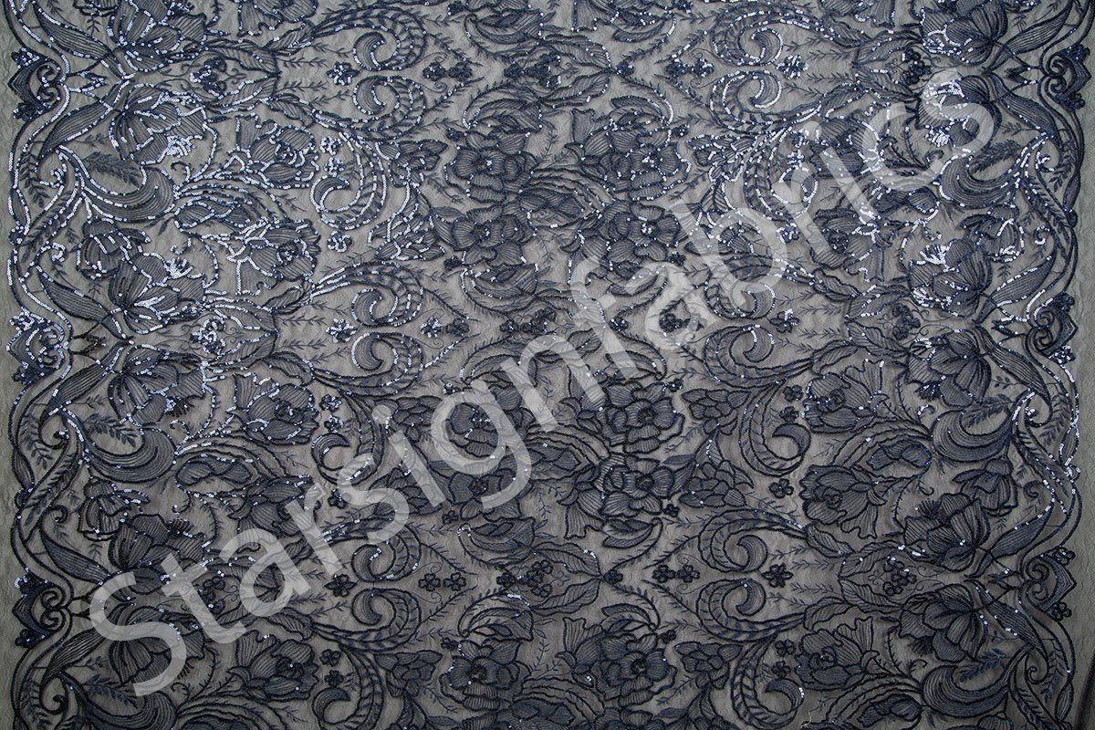 Abstract Design Shiny Thread Embroidered Sequin Fabric