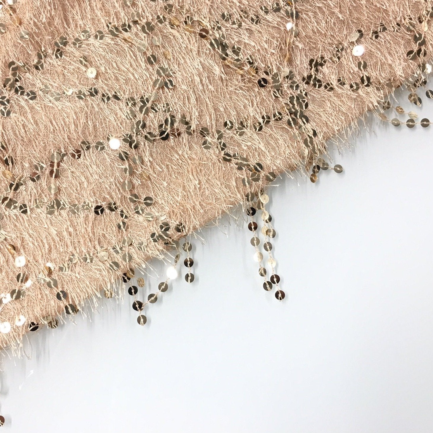Gold Feather Thread Fringed Sequin Embroidered Fabric | Burç Fabric