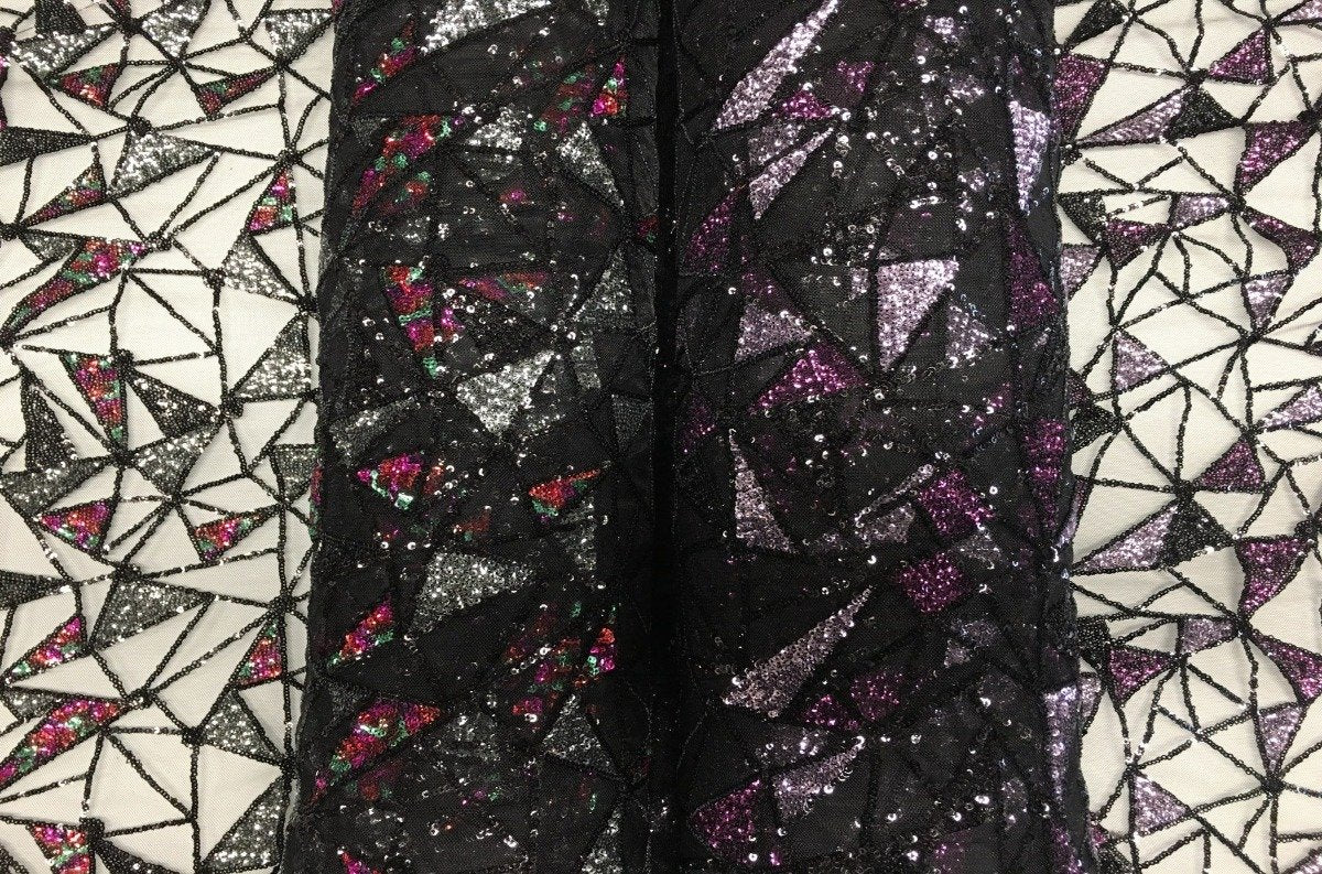Geometric Colorful Thread Embroidery Fabric | Burç Fabric