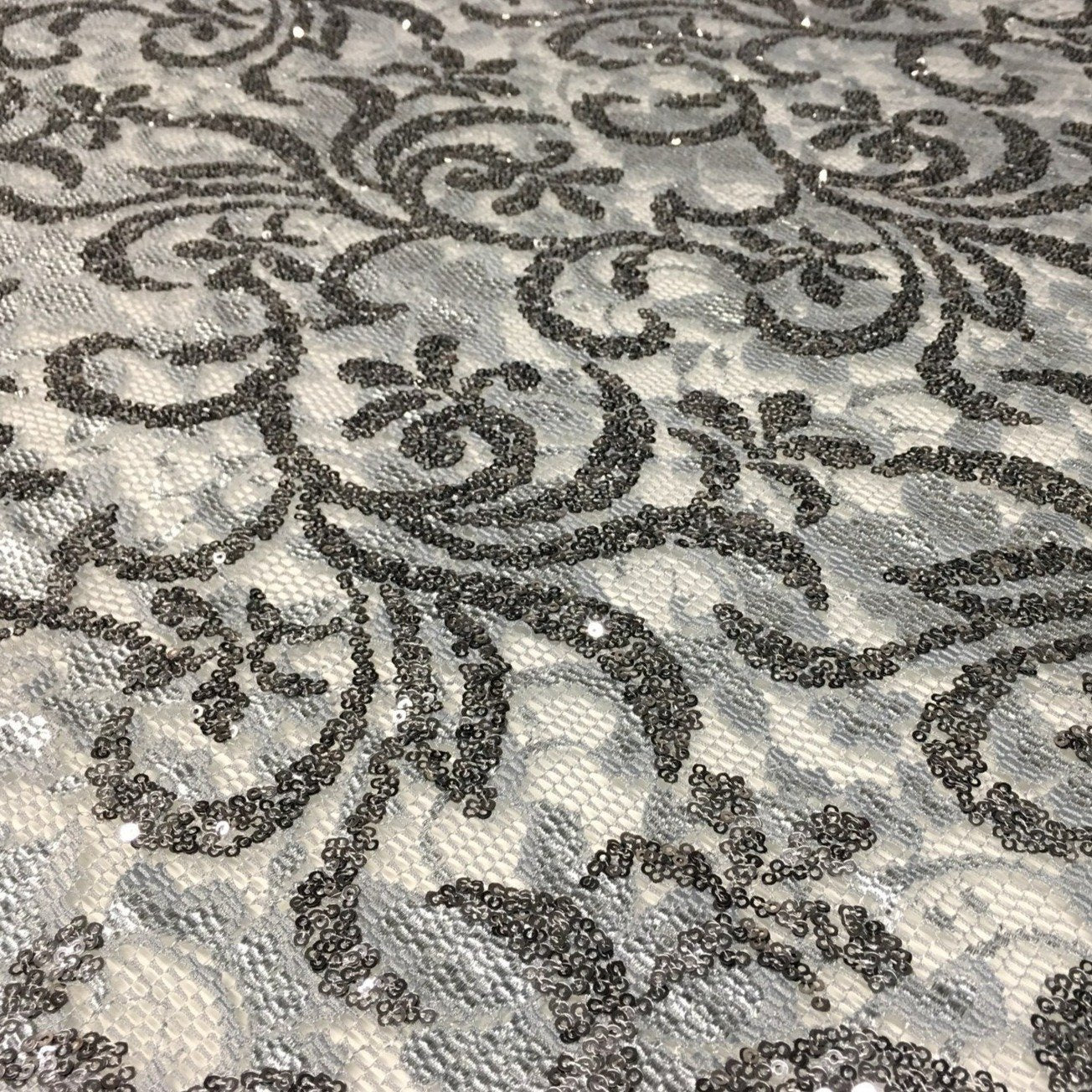 Flower Pattern Sequin Lace Embroidery Fabric | Burç Fabric