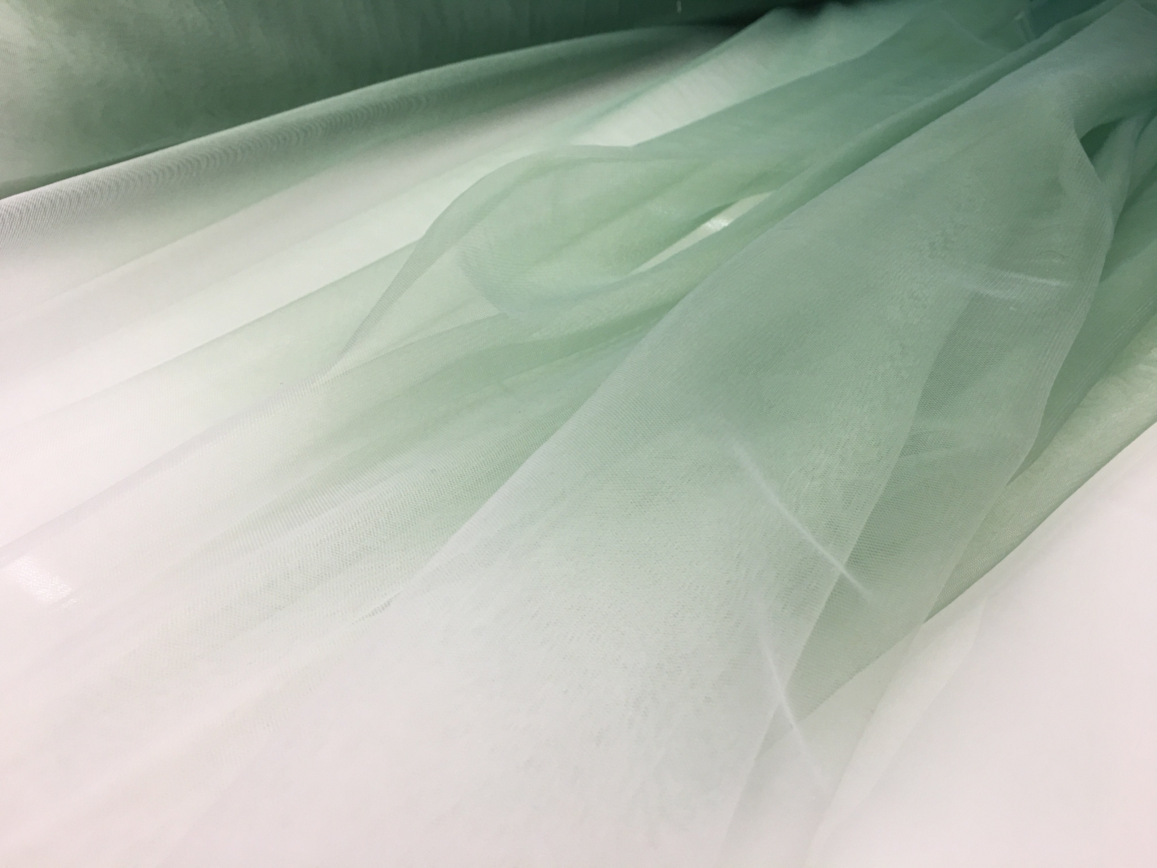 Green White Ombre Color Transition Micro Knit Tulle Fabric | Burç Fabric