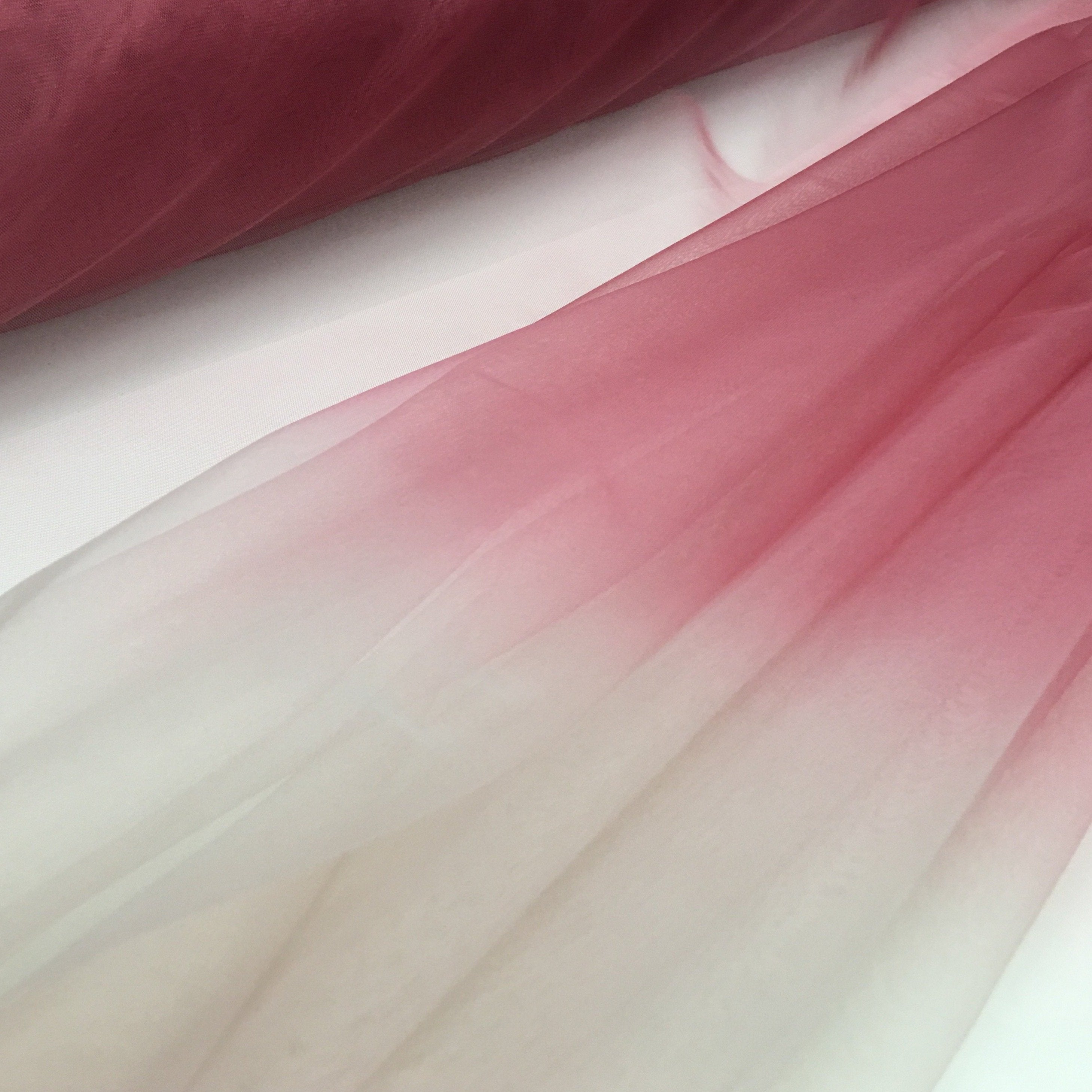 Burgundy White Ombre Color Transition Micro Knit Tulle Fabric | Burç Fabric