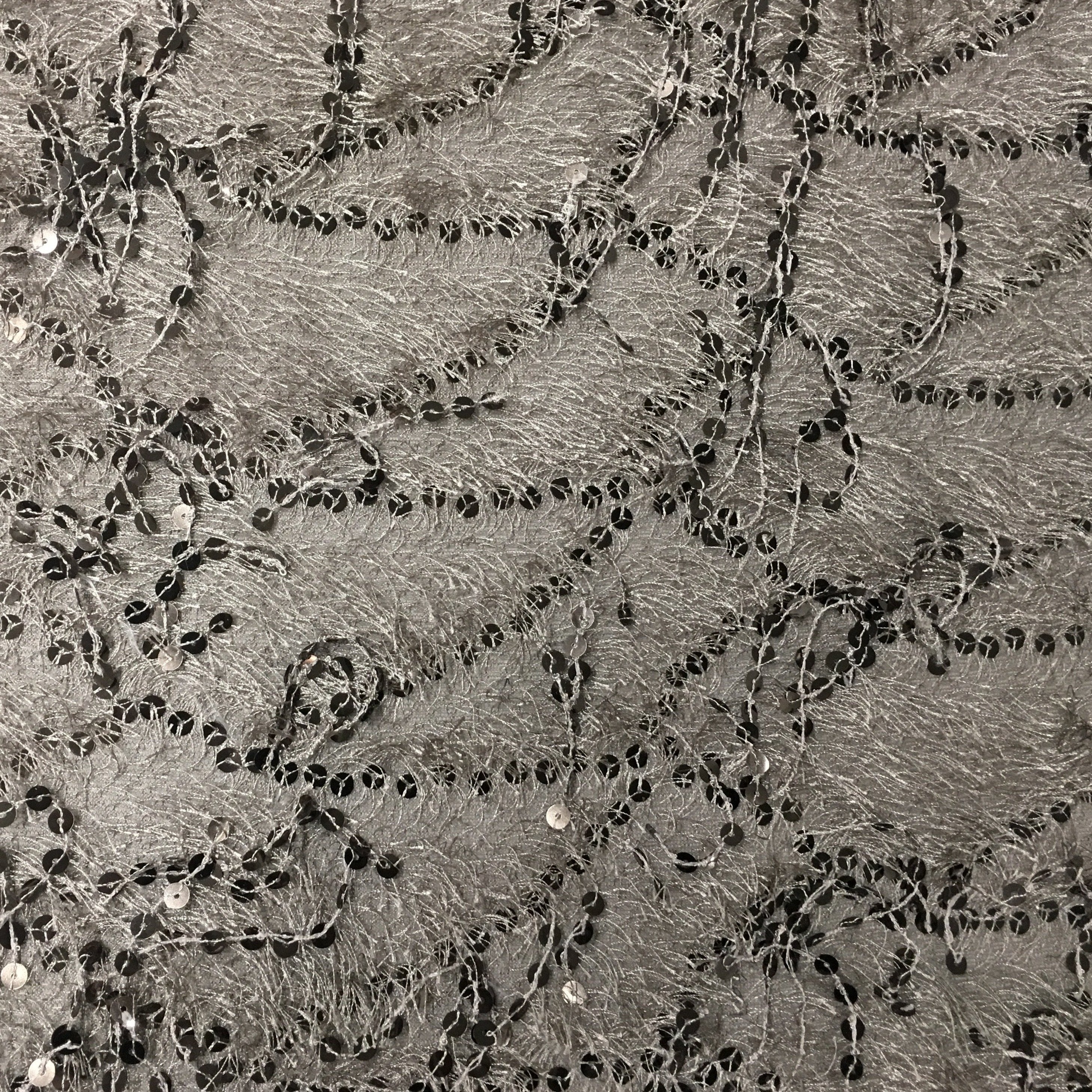 Mink Hairy Thread Fringed Sequin Embroidered Fabric | Burç Fabric