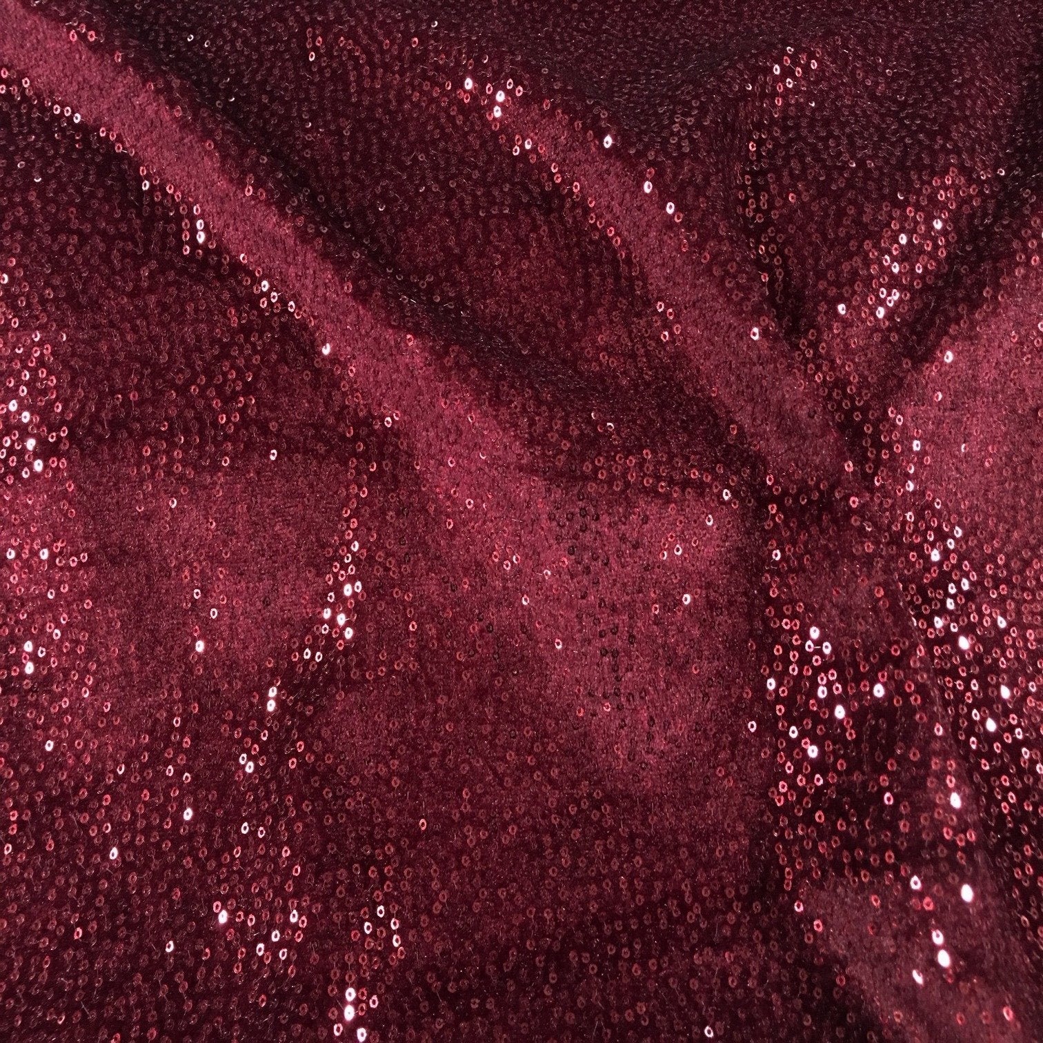 Wine Color Velvet Design Sequin Embroidered Knitted Fabric | Burç Fabric