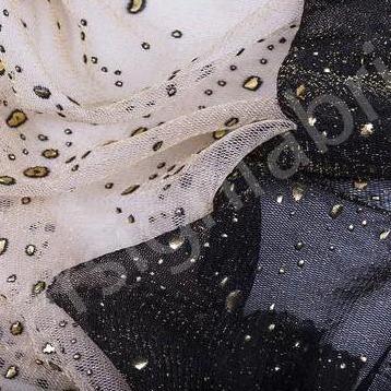 Teardrop Patterned Foil Print Glitter Knitted Tulle Fabric | Burç Fabric