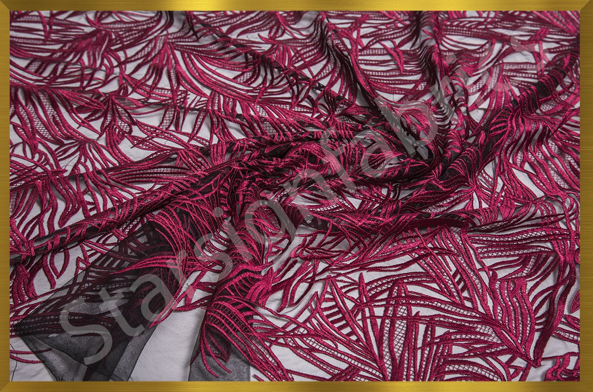 Wavy Leaf Pattern Layered Thread Embroidery Fabric