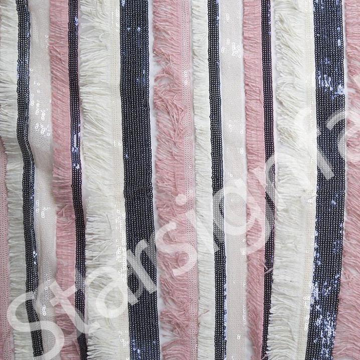 Fringed Line Design Sequin Thread Embroidered Fabric | Burç Fabric