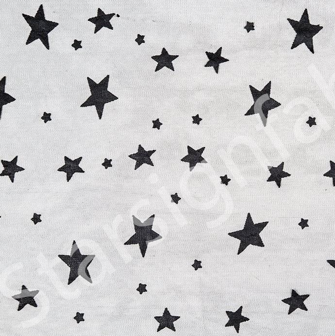 Quality Flocked Tulle Knitted Fabric with Black Star Design | Burç Fabric