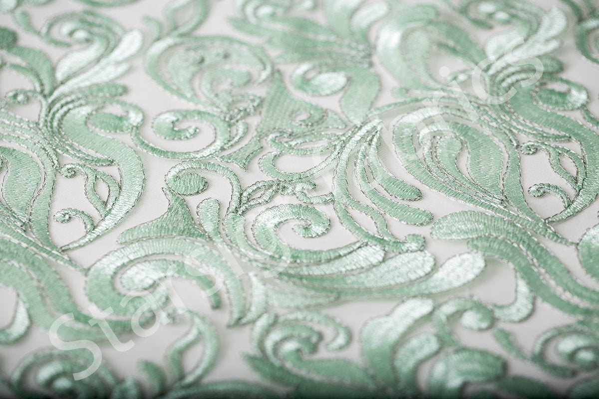 Scalloped Ornamental Thread Embroidered Fabric