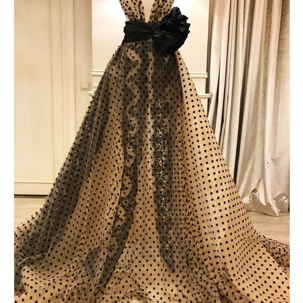 1 cm Polka Dot Flock Knitted Tulle Fabric Dress | Burç Fabric